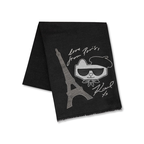 SCARF CHOUPETTE AND KRYSTAL EIFFEL MUFFLER SCARF Unisex black/grey embellished - Picture 3 of 13